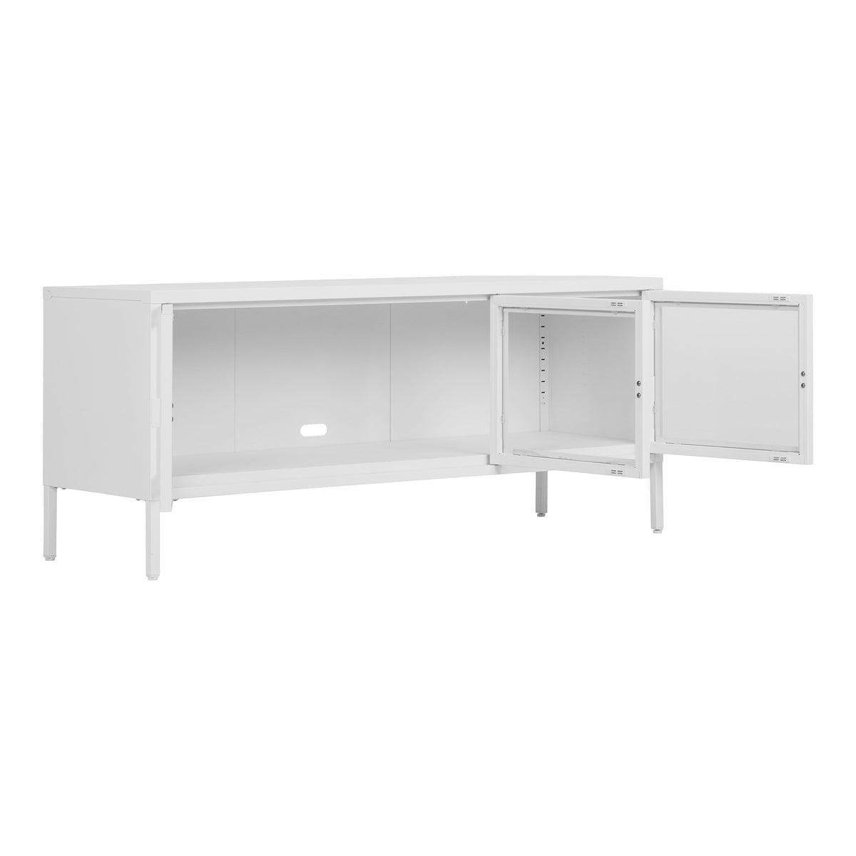 Vy – TV-bänk i stål och glas