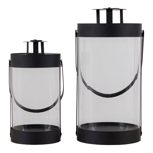 Cylinder – lyktor i stål och glas, set om 2